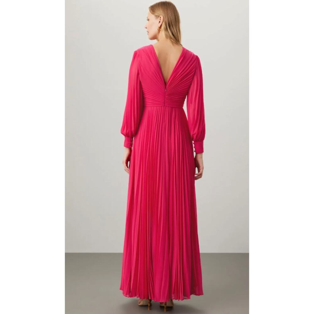 Badgley Mischka Fuchsia Pleated Gown Size 10 - Picture 3 of 10